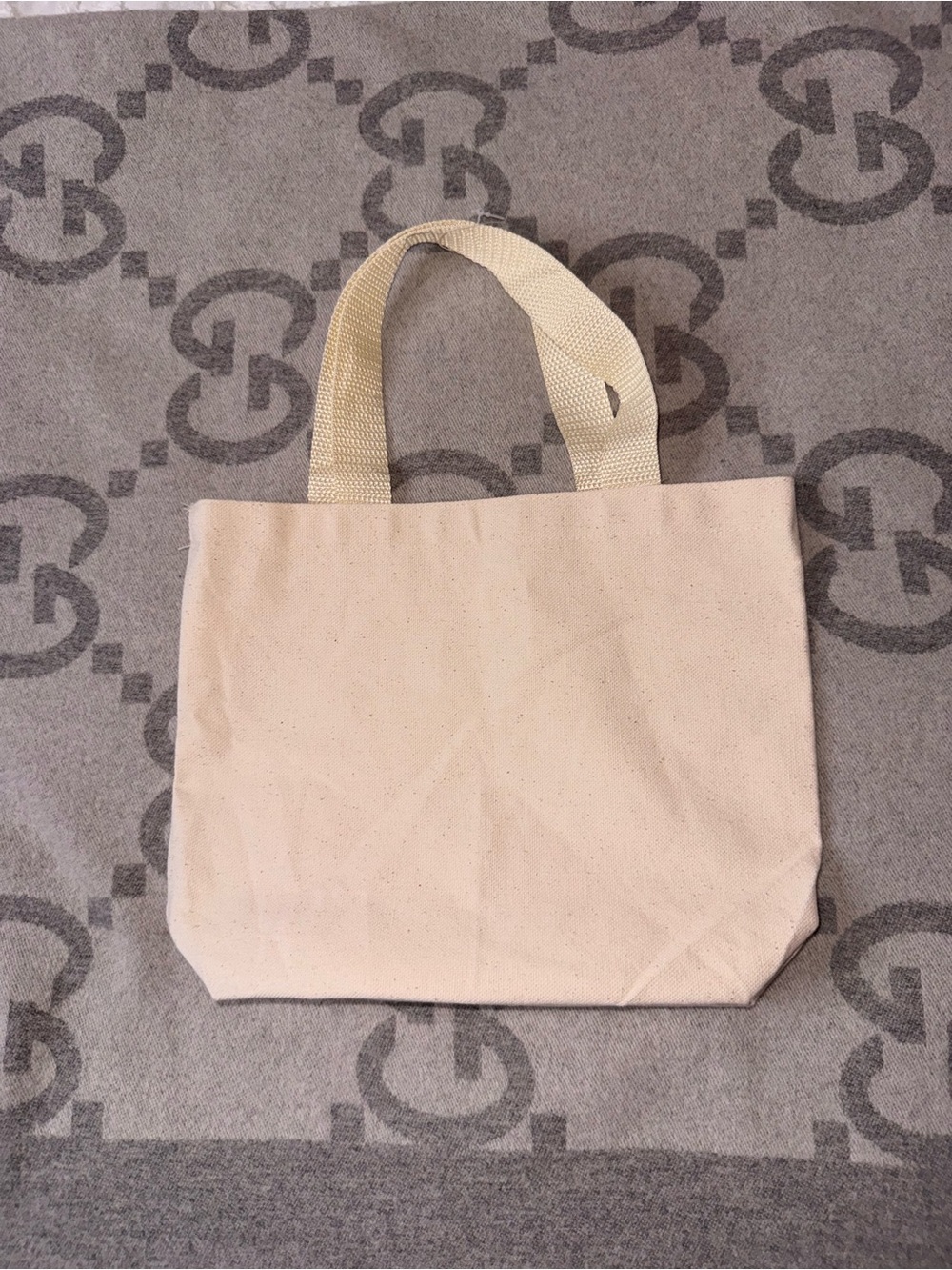 NWOT Beige Small Canvas Tote with Red Script - Picture 7 of 8